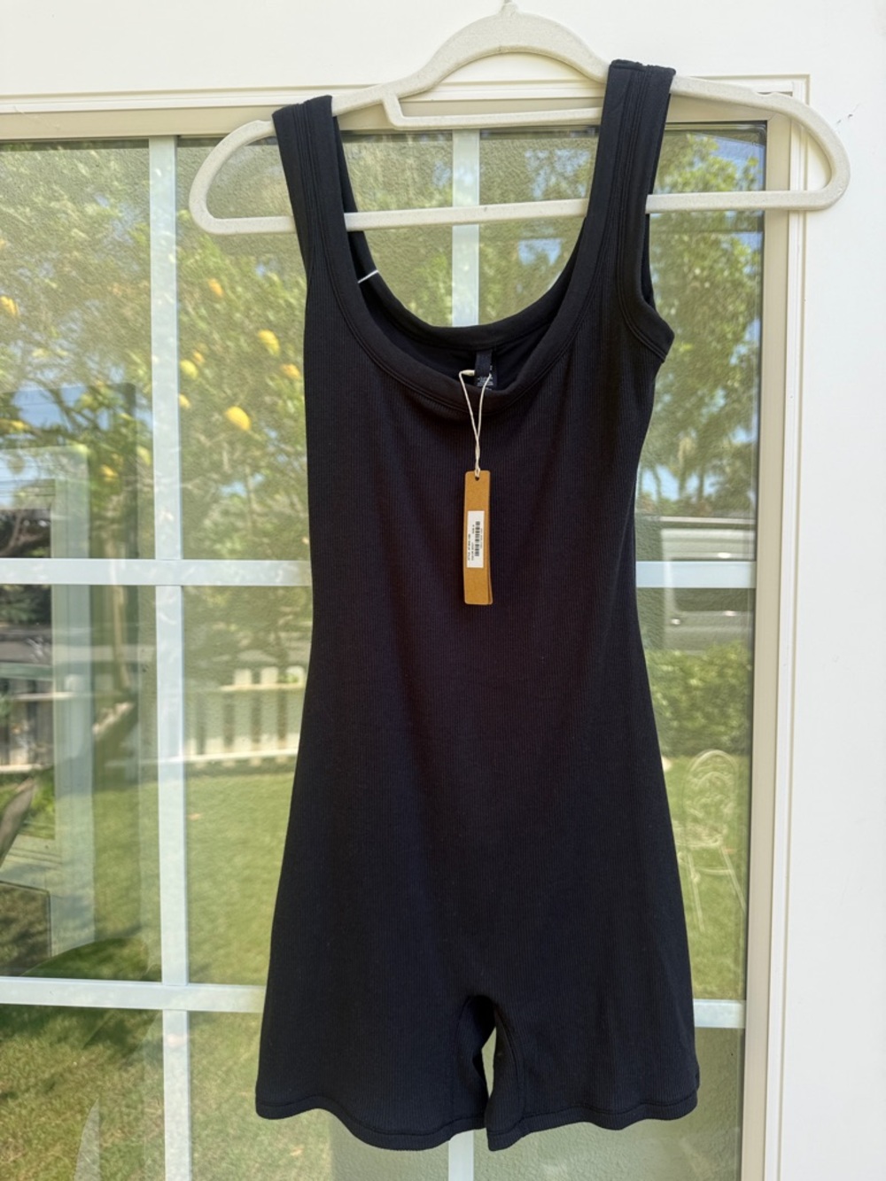 SKIMS Black Ribbed Scoop-Neck Tank Romper brand new never worn w tag